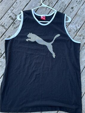 Puma Black Tank with white Trim and Striped Logo